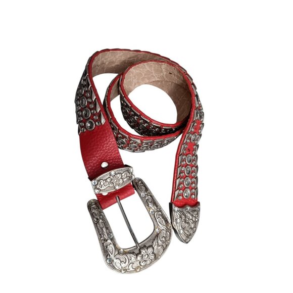 Womens Western Rodeo Cowgirl Belt Bling Rhinestones Italian Pebbled Leather 38\